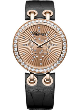 Chopard Xtravaganza Diamond 18k Rose Gold Black Leather Ladies Watch 134236-5001