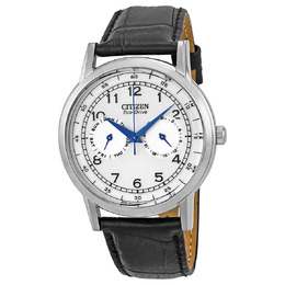 Citizen Eco-Drive Silver Dial Black Leather Mens Watch ao9000-06b