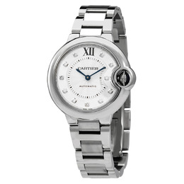 Cartier Ballon Bleu 33 mm Automatic Diamond Silver Dial Ladies Watch w4bb0021