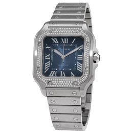 Cartier Santos Medium Model Automatic Diamond Blue Dial Ladies Watch w4sa0006