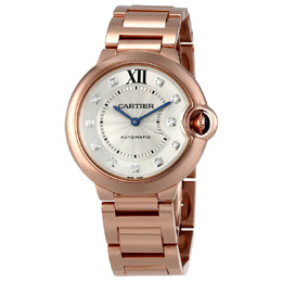 Cartier Ballon Bleu Silver Diamond Dial 18kt Rose Gold Unisex Watch we902026