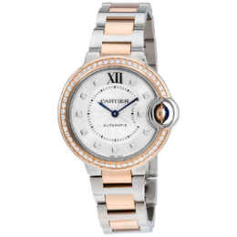 Cartier Ballon Bleu Silver Diamond Dial Steel and Rose Gold Ladies Watch we902077