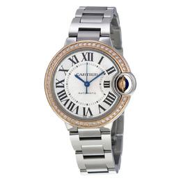 Cartier Ballon Bleu Silver Dial Stainless Steel Diamond Ladies Watch we902080