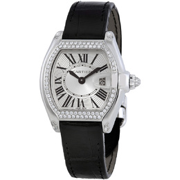 Pre-owned Cartier Roadster WE500260 Diamond Silver Dial Ladies Watch