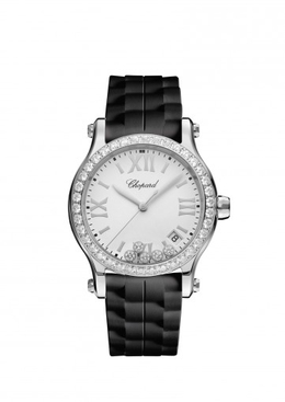 Chopard Happy Sport White Matte Dial Ladies Rubber Watch 278582-3003