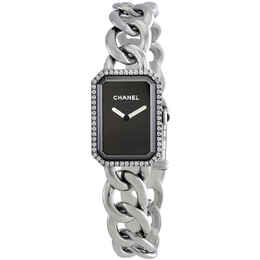 Chanel Premiere Black Dial Stainless Steel Diamond Ladies Watch h3254