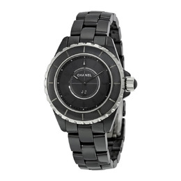Chanel J12 Black Dial Black Ceramic Ladies Watch h3828