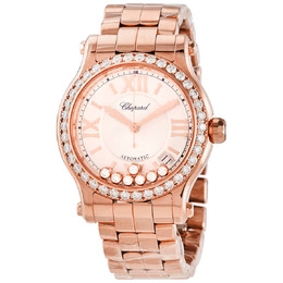 Chopard Happy Sport Silver Guilloche Dial 18 Carat Rose Gold Ladies Watch 274808-5004