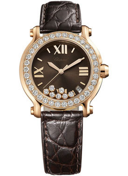 Chopard Happy Sport Diamond Brown Dial 18k Rose Gold Ladies Watch 277473-5008
