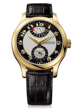 Chopard L.U.C Quattro Mark II Silver and Black Dial Yellow Gold Black Leather Mens Watch 161903-0001
