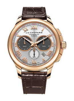 Chopard L.U.C. Chrono One Silver Dial 18 kt Rose Gold Brown Leather Mens Watch 161928-5001