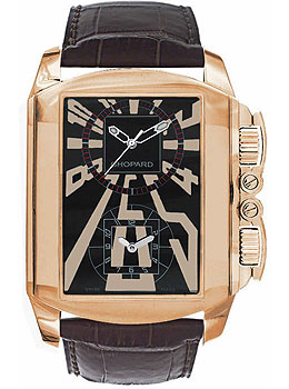 Chopard Dual Time Zone Black Dial Rose Gold Leather Mens Watch 162286-5001 16/2286-5001