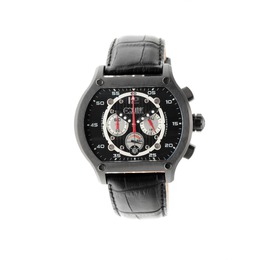 Equipe Dash Mens Watch E711 - Black Ion-Plated Steel with Leather Strap