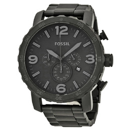 Fossil Nate Chronograph Black Dial Black Ion-plated Mens Watch jr1401