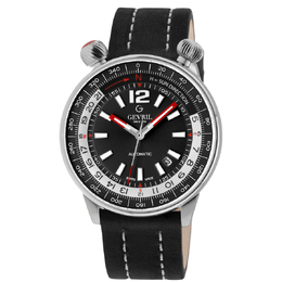 Gevril Wallabout Automatic Mens Watch 48561A with Black Dial and Stainless Steel Case