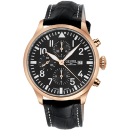 Gevril Vaughn Chronograph Automatic Black Dial Mens Watch 47103