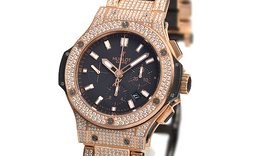 Hublot Big Bang Black Dial 18kt Rose Gold Diamond Mens Watch 301PX1180PX3704 301.px.1180.px.3704