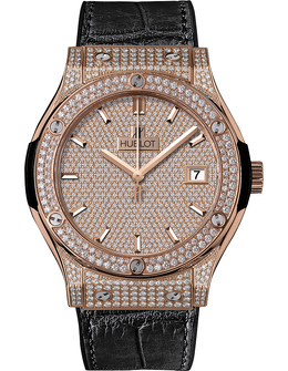 Hublot Classic Fusion Diamond Pave Dial 18K Rose Gold Automatic Mens Watch 511.ox.9010.lr.1704