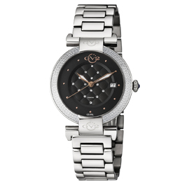 Gevril Berletta Ladies Quartz Watch 1500.7 - Black Dial, Silver Stainless Steel Case and Bracelet