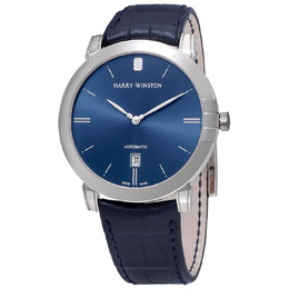 Harry Winston Midnight Blue Dial Blue Leather Automatic Mens Watch midahd42ww002