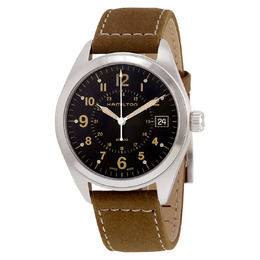 Hamilton Khaki Black Dial Tan Suede Mens Watch h68551833