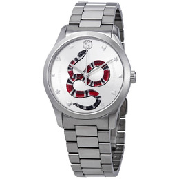 Gucci G-Timeless Silver Dial with Snake Motif Stainless Steel Watch ya1264076