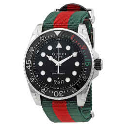 Gucci Dive Black Dial Green and Red Nylon Mens Watch ya136209