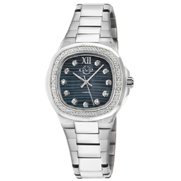 Gevril Potente Quartz Diamond Ladies Watch - Silver Stainless Steel Case and Bracelet, Mother of Pearl Dial