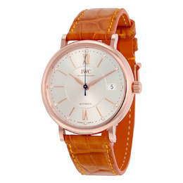 IWC Portofino Automatic Silver Diamond Dial Orange Leather Unisex Watch 4581-05 iw458105