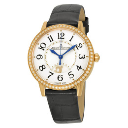 Jaeger LeCoultre Rendez-Vous Silver Dial 18kt Rose Gold Diamond Black Leather Ladies Watch q3442520
