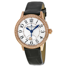Jaeger LeCoultre Rendez-Vous Silver Dial 18kt Rose Gold Black Leather Ladies Watch q3462521
