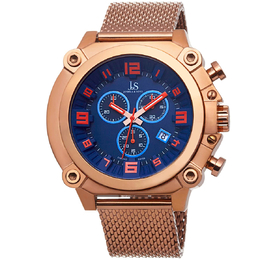 Joshua & Sons JS58RG Chronograph Mens Watch - Rose Gold-tone Case Blue Dial