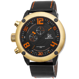 Joshua & Sons Mens Watch, Black Ion-Plated Stainless Steel Case, Gold-Tone Plated Bezel, Luminous Dial with Date and GMT Sub-Dials - Article: js70yg