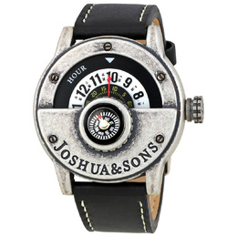 Joshua & Sons JX116SSB Black Dial Leather Compass Mens Watch