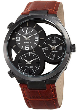 Joshua & Sons Men’s Analog See-Through Dial Triple Time Zone Quartz Watch - Model JX119TN
