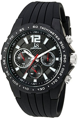 Joshua & Sons JX126BK Mens Watch Quartz Black Dial with Silicone Strap, Luminescent Hands, Date/Day/Tachymeter Subdials