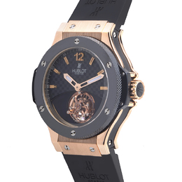 Hublot Tourbillon Solo Bang Black Carbon Fiber Dial 18kt Rose Gold Black Rubber Mens Watch 305.pm.131.rx
