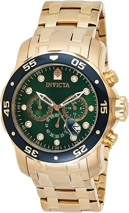 Invicta Pro Diver Chronograph Green Dial 18kt Gold-plated Mens Watch 0075