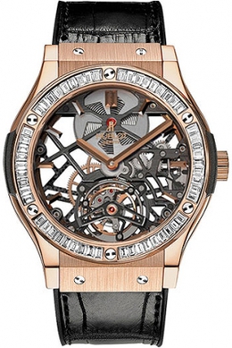 Hublot Classic Fusion Tourbillon 18K King Gold Baguette Diamond Mens Watch 505.ox.0180.lr.1904