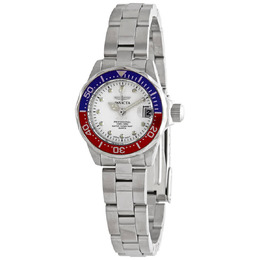 Invicta Pro Diver White Dial Stainless Steel Pepsi Bezel Ladies Watch, Model: 17033