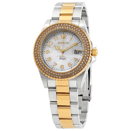 Invicta Angel Quartz Crystal White Mother of Pearl Dial Ladies Watch Art 28675
