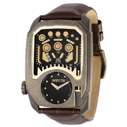 Invicta Cuadro Quartz Black Dial Mens Watch 35454 - Antique Gold-Plated Stainless Steel Case