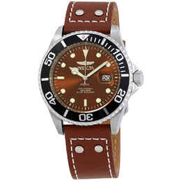 Invicta Pro Diver Mens Watch - Brown Dial, Brown Leather Strap (Model: 22070)