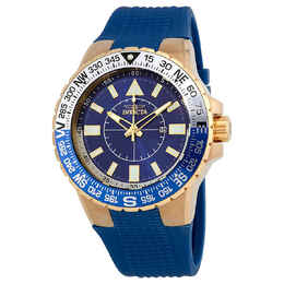 Invicta Aviator Zager Exclusive 19270 Mens Watch, Yellow Gold-tone Steel Case, Blue Silicone Strap with Rotating Bezel