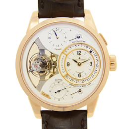 Jaeger LeCoultre Duometre A Spherotourbillion Beige Dial 18kt Pink Gold Brown Leather Mens Watch q6052520