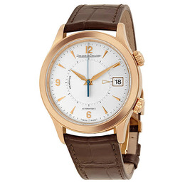 Jaeger LeCoultre Master Memovox Silver Dial 18kt Rose Gold Brown Leather Mens Watch q1412430