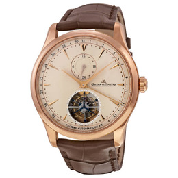 Jaeger LeCoultre Master Grand Tradition Tourbillon Beige Dial 18kt Rose Gold Brown Alligator Mens Watch q1662510