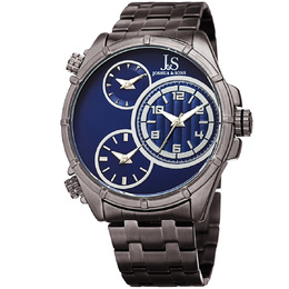 Joshua & Sons JX128GNBU Mens Watch Quartz Blue Triple Time Zone Dial