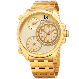 Joshua & Sons Mens Watch with Triple Time Dial - Yellow Gold Composite JX128YG