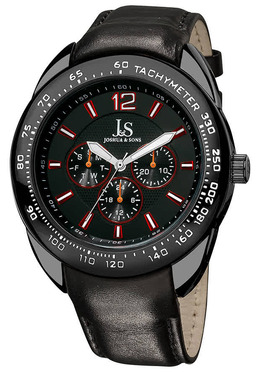 Joshua & Sons Mens Watch Black Dial Black Leather - Quartz Analog with 24hr Date Day Subdials (Model JS-45-BK)